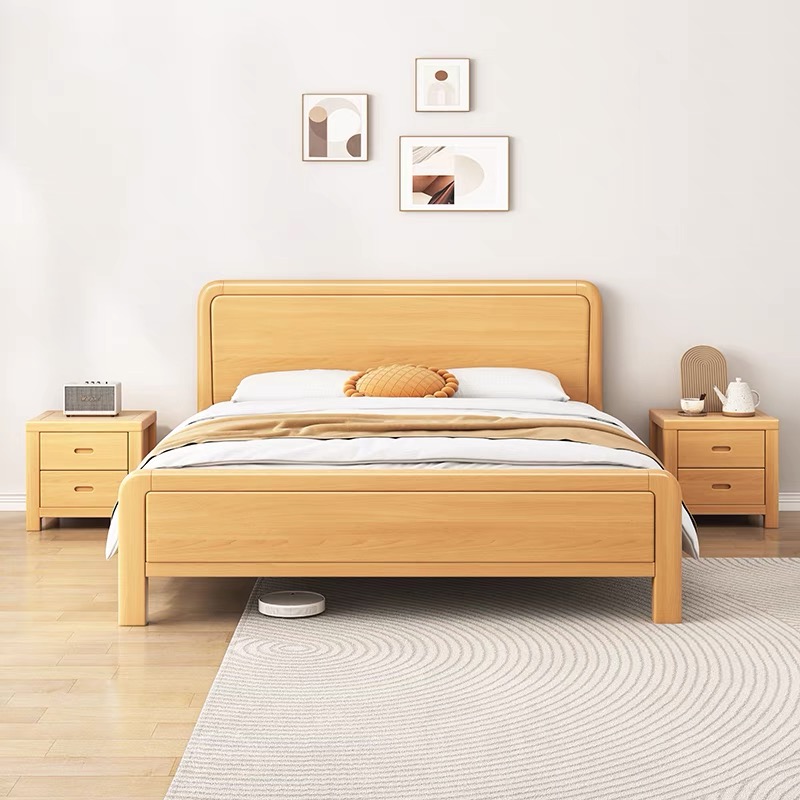 榉木实木床现代简约1.8米双人床1.5米主卧大床1.2m全实木床