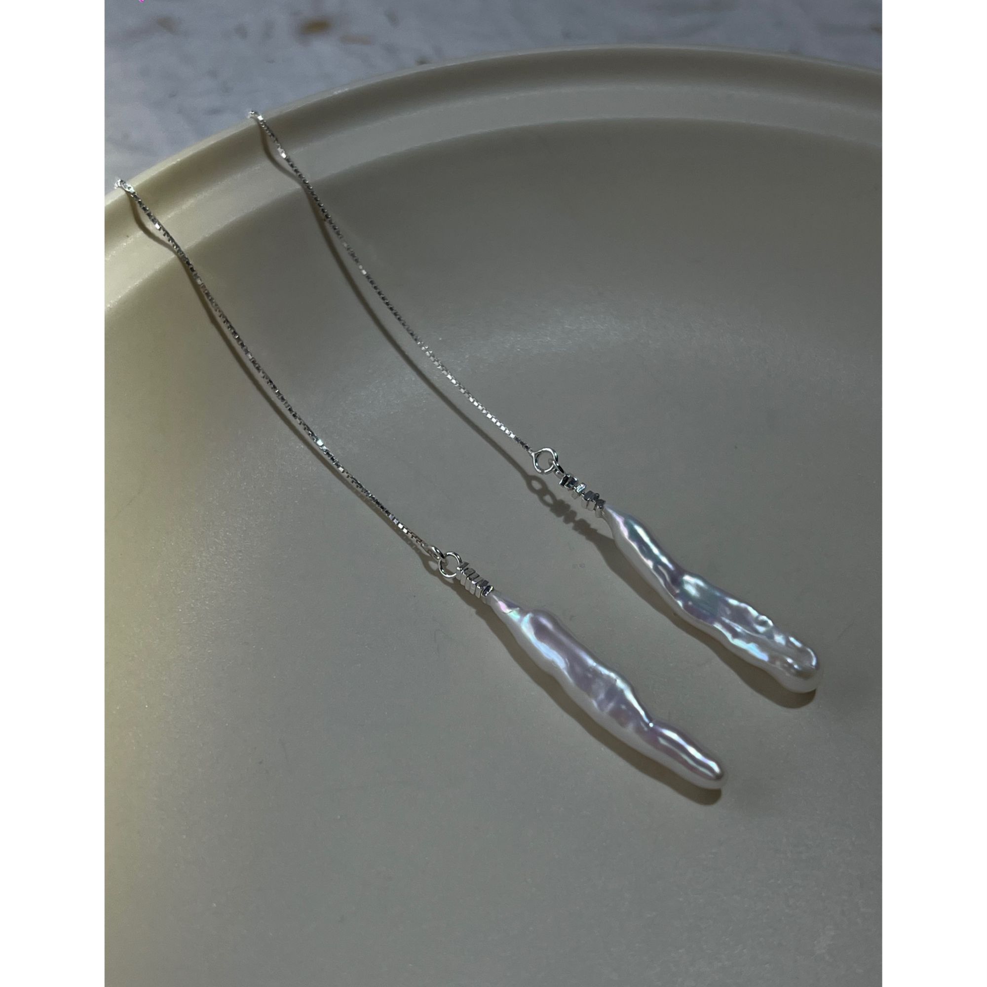 JUNMU巨闪！925银无核小银条珍珠耳线显瘦流苏耳坠设计感百搭耳环