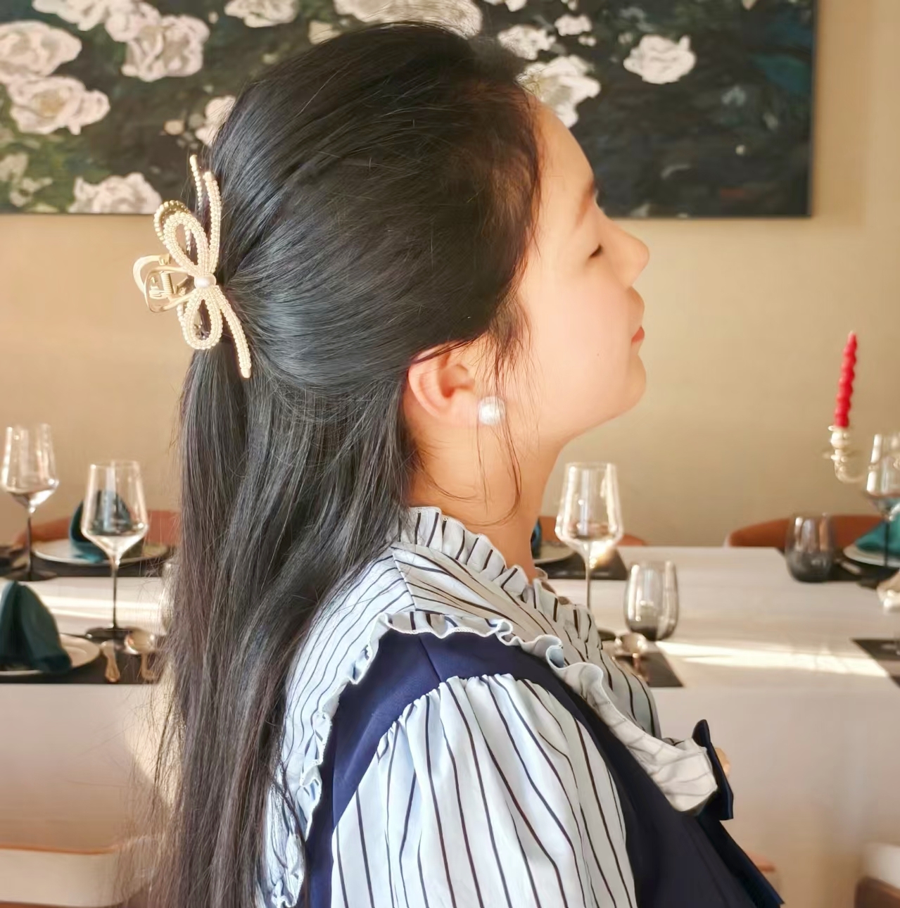 2025年款新中式蝴蝶结珠珠合金抓夹优雅仿珍珠爆款简约女大抓夹