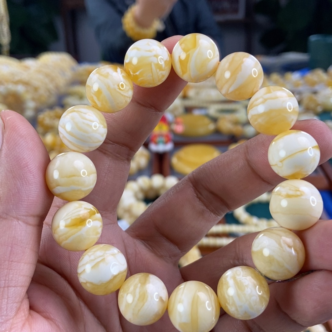 琥珀珠宝奇石未镶嵌14+虎皮纹同料串26.65