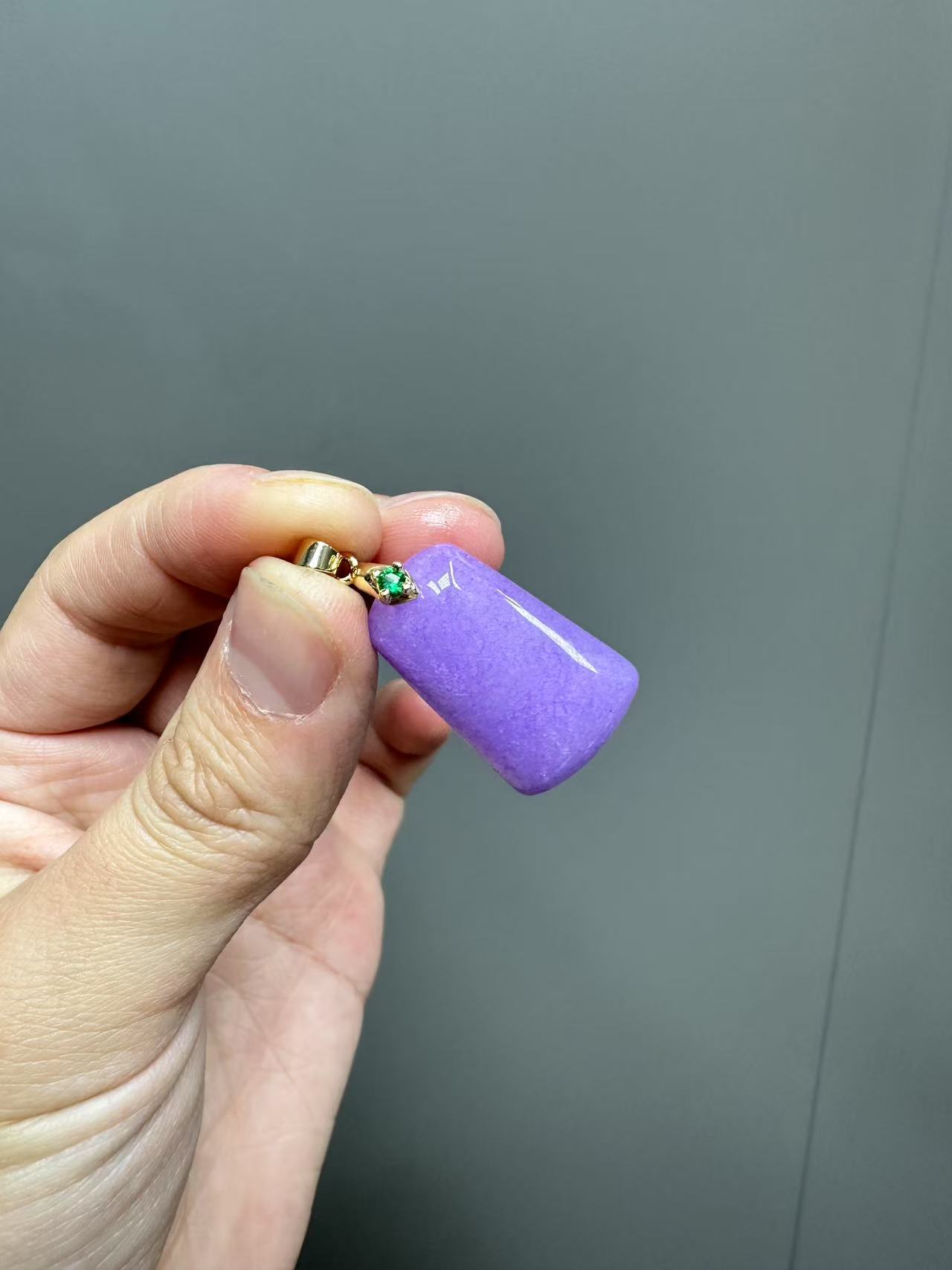 翡翠紫翡14k设计款梯形无事牌吊坠