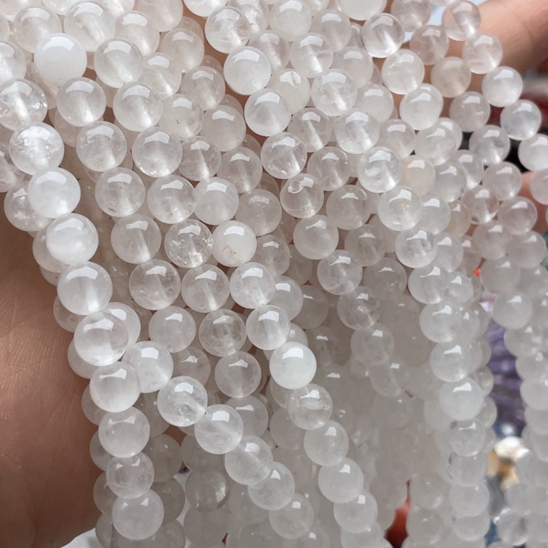 玛瑙/玉髓合金珠宝半成品一条装卡6白水圆珠