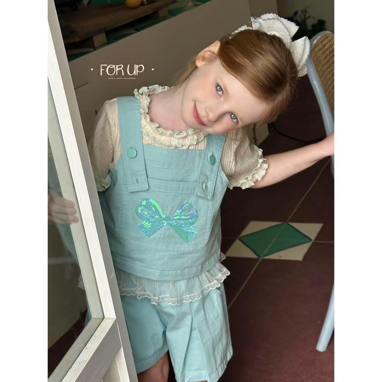 【现货】252-FU-85085多色法式熙雅蝴蝶结印花木耳边上衣