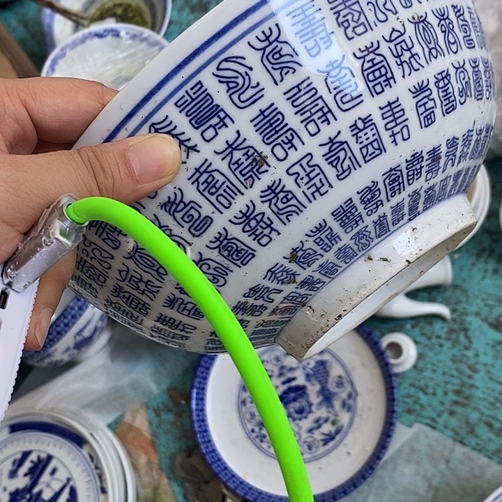 摆件乾**洽8寸万寿青花大汤碗