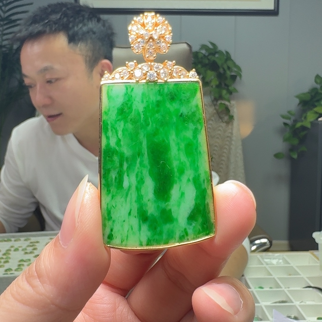 翡翠银S925镶嵌吊坠(不含链)天然