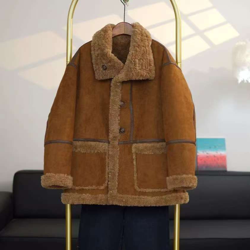 （中长款）海宁女装鹿皮绒中长款双面双穿穿羊羔绒外套