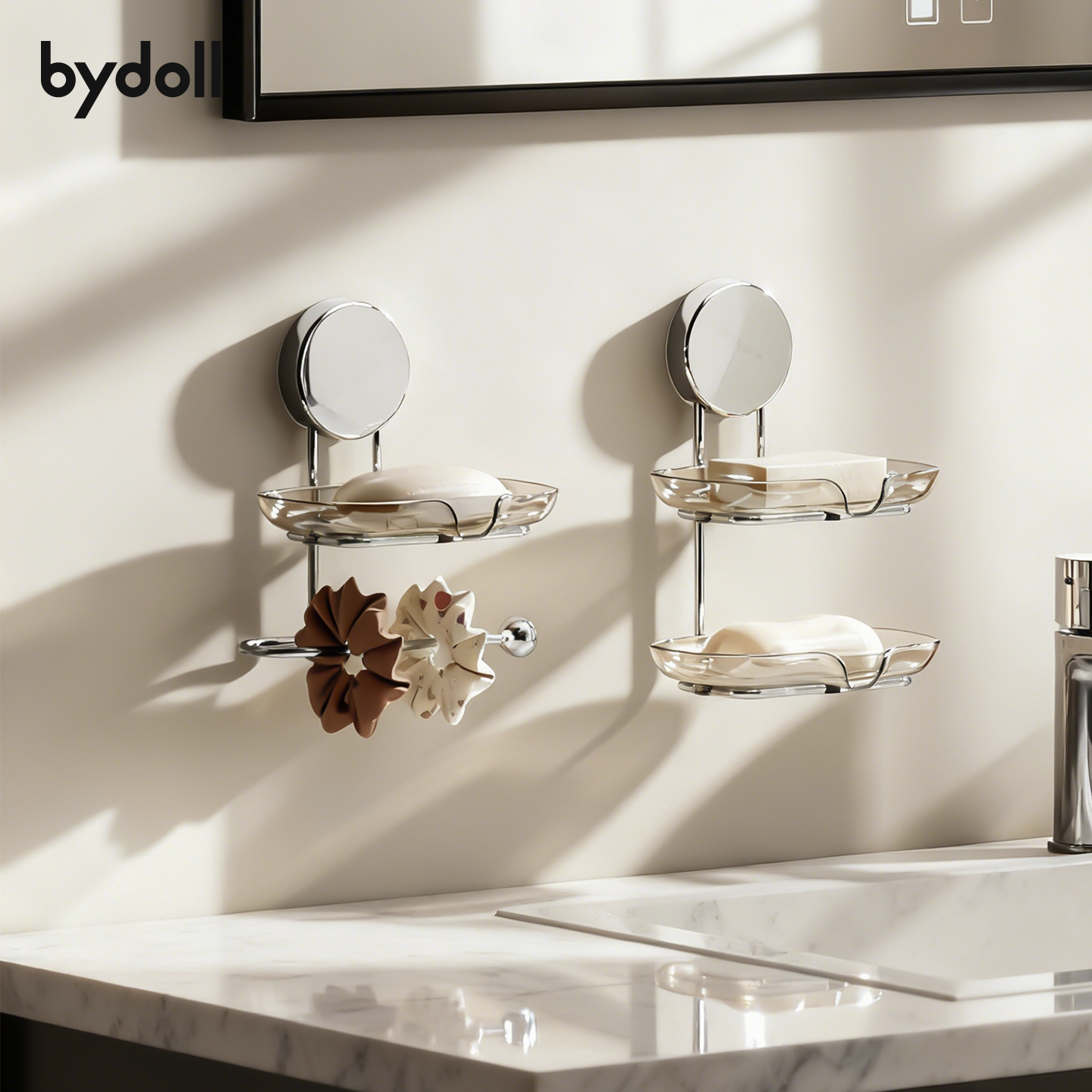 bydoll卫生间吸盘肥皂盒壁挂式免打孔香皂盒洗脸皂沥水拖盘置物