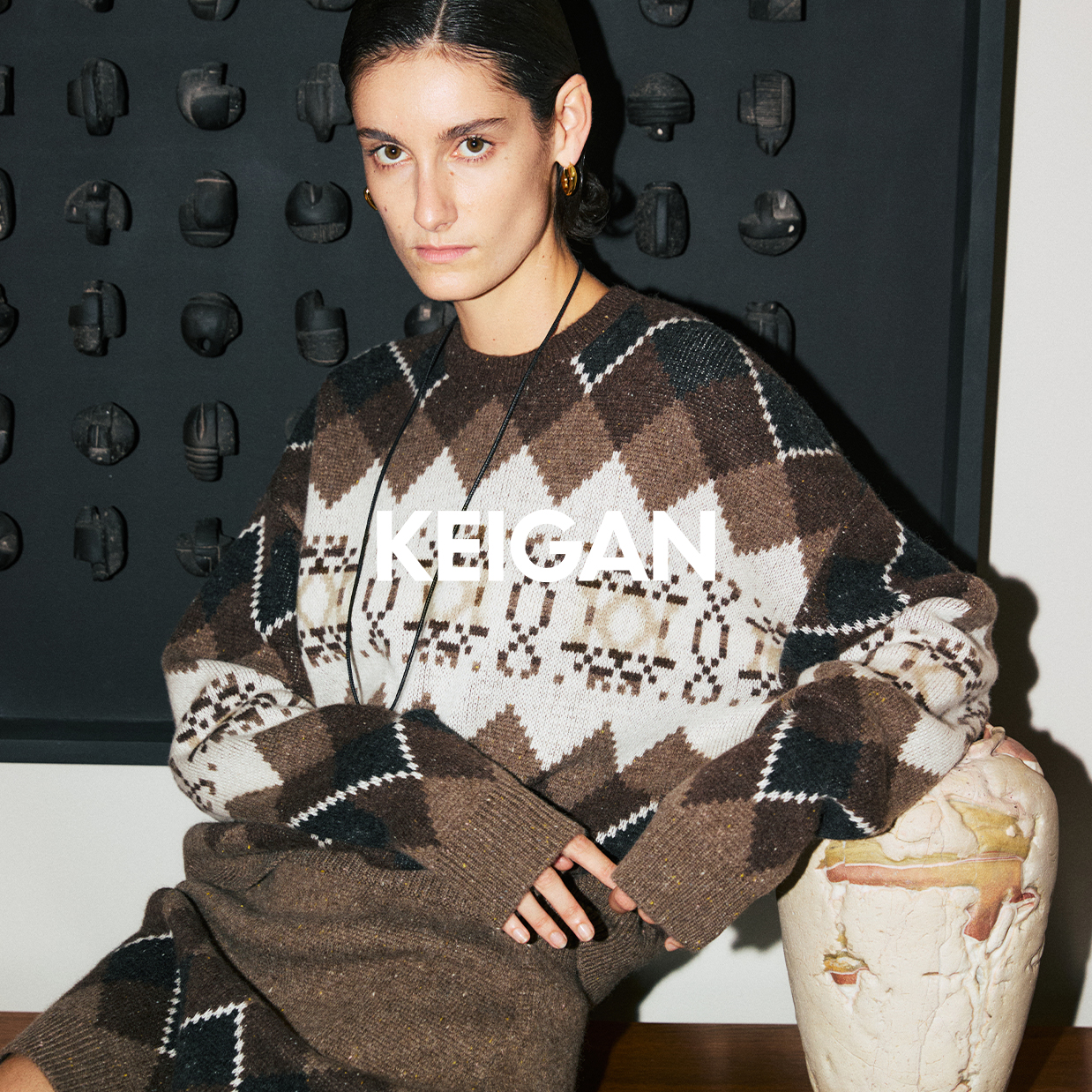 开间/重磅密实高克重荃羊毛彩点纱 原创费尔岛提花针织毛衣半裙