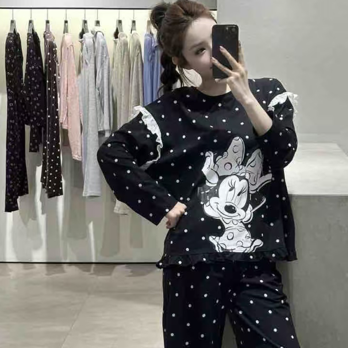 高品质波点米奇长袖长裤家居服套装舒适好看适合秋冬