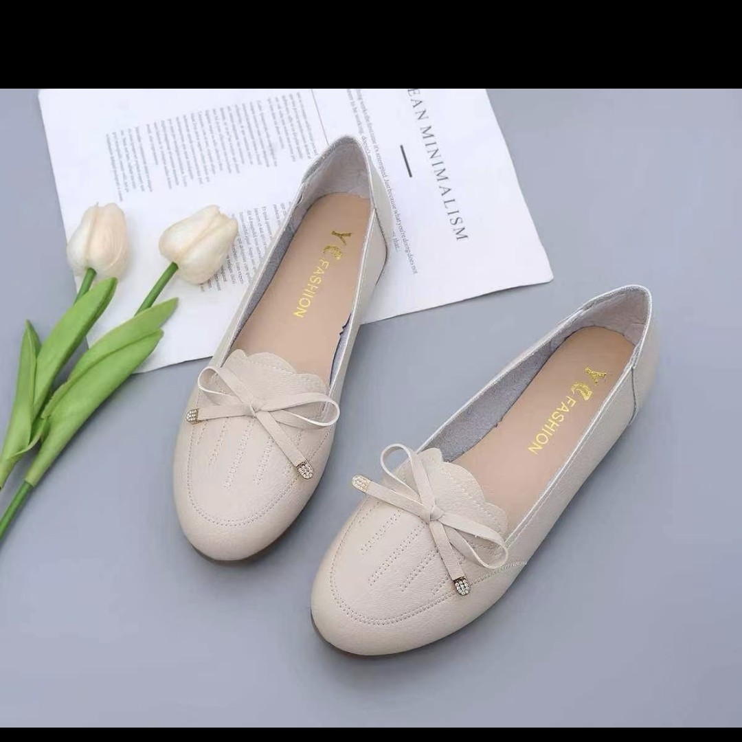 秋季豆豆鞋单鞋大口鞋四季纯色蝴蝶结低跟平底款女鞋