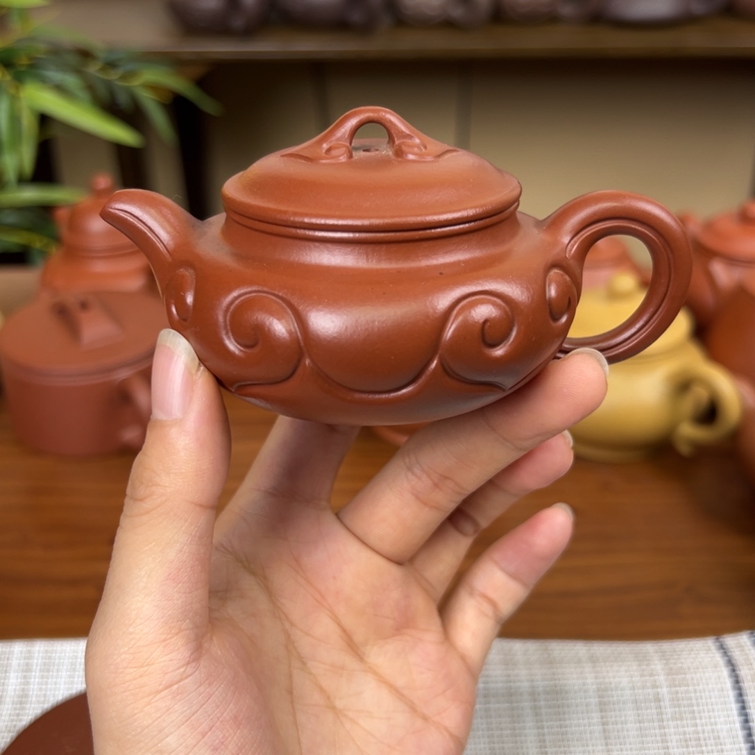 茶壶紫砂紫砂壶仿古如意朱泥100cc全手