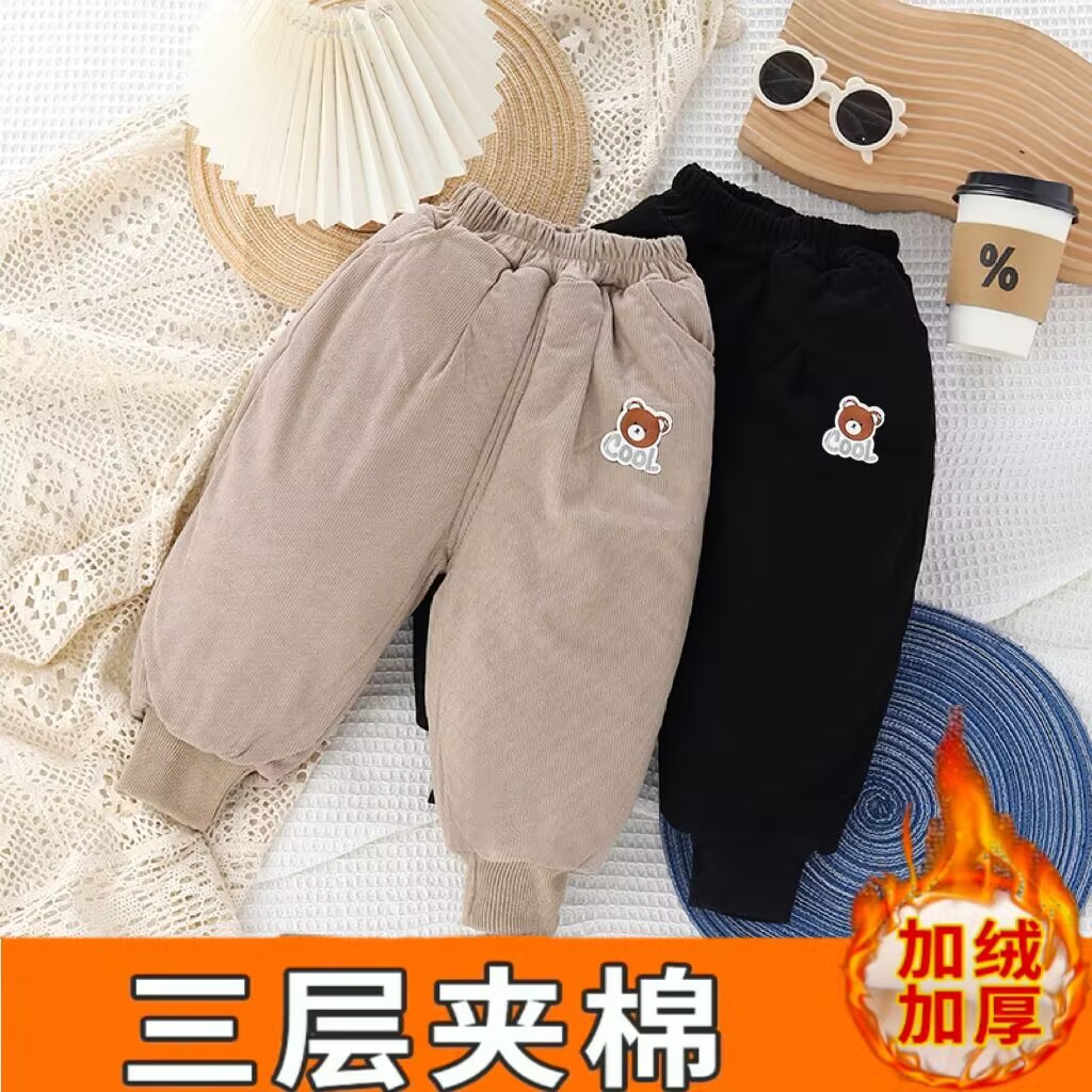 男宝宝棉裤冬装新款三层夹棉超厚北方过冬外穿裤子女童时尚洋气潮