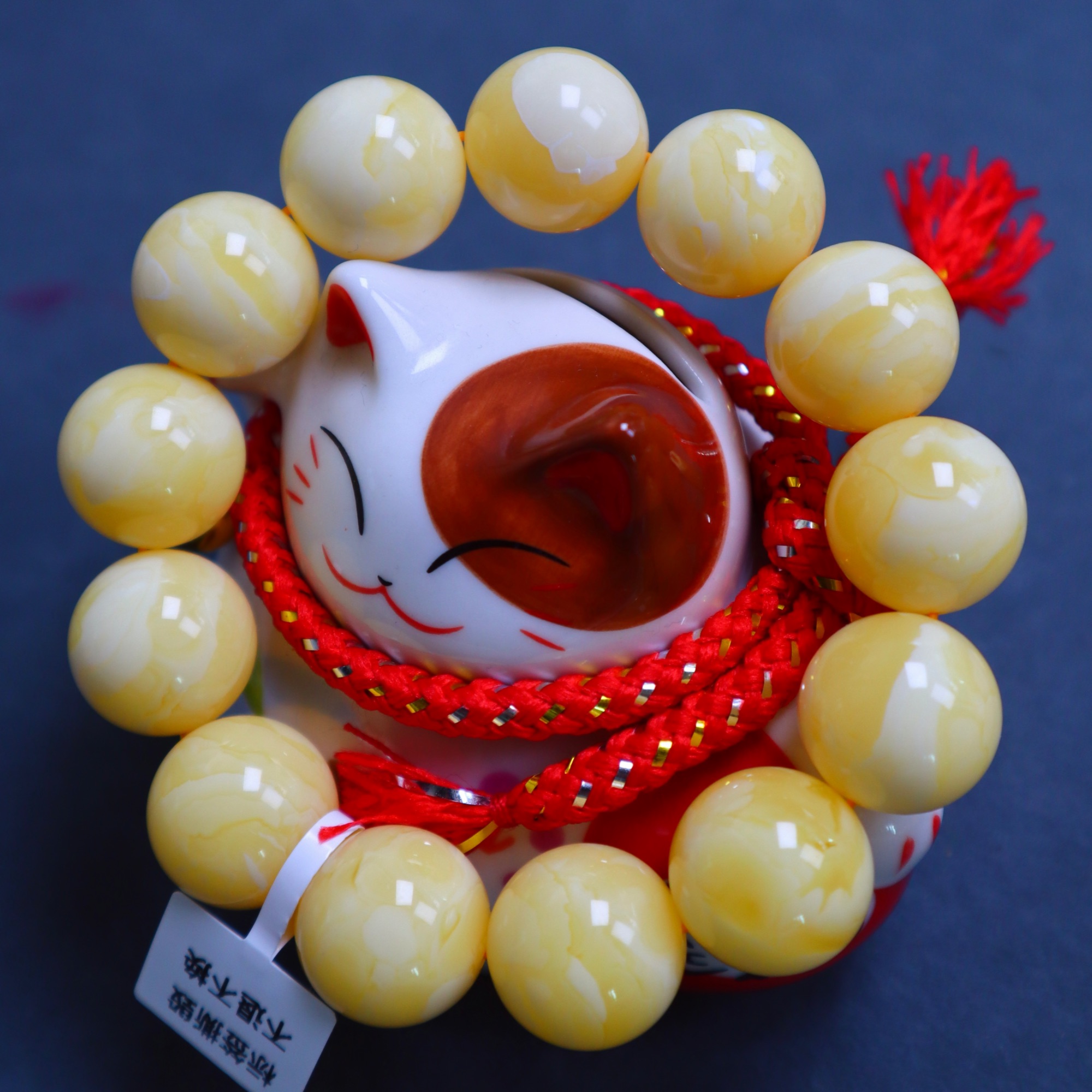 蜜蜡焦皮浓蜡橘白18mm同料圆珠手串