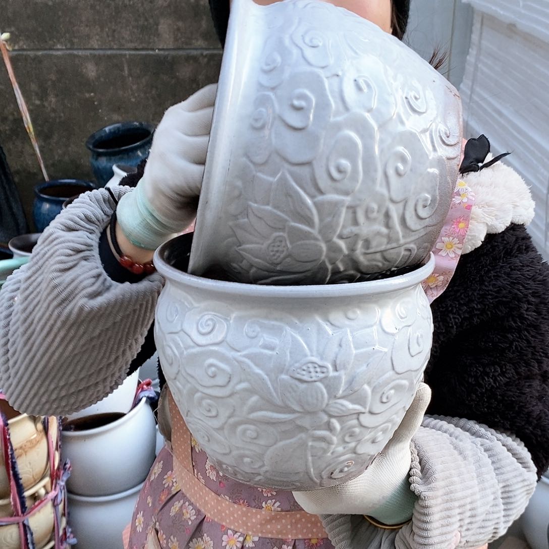 紫砂花盆瑕疵口20高16瑕疵