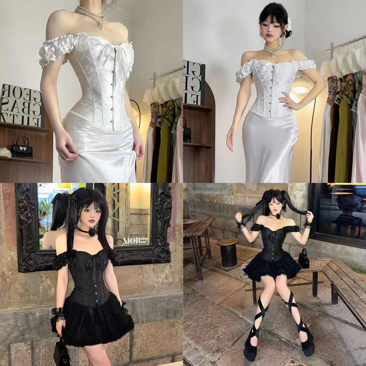 TUOTUO「小天使/小恶魔」超重工鱼骨胸衣蓬蓬弹力蛋糕裙辣妹套装