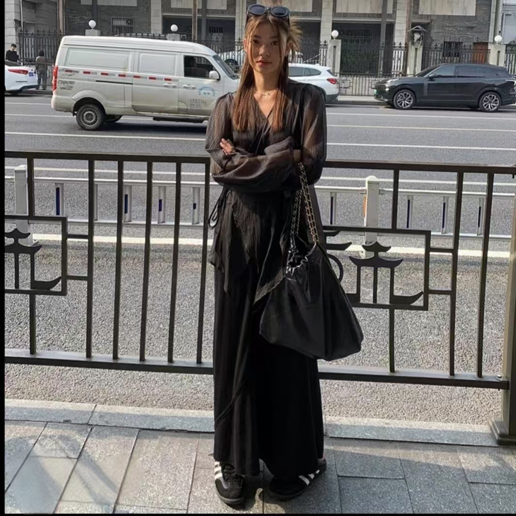 新款大码9062高级感时尚洋气减龄新中式外套薄纱配吊带裙两件套