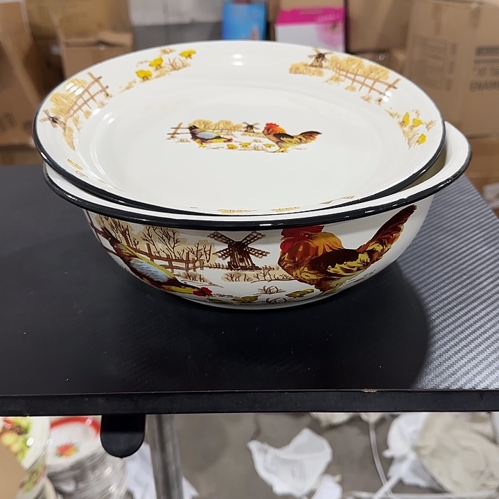 搪瓷30公分加厚大公鸡珐琅搪瓷和面盆发一套，带茶盘