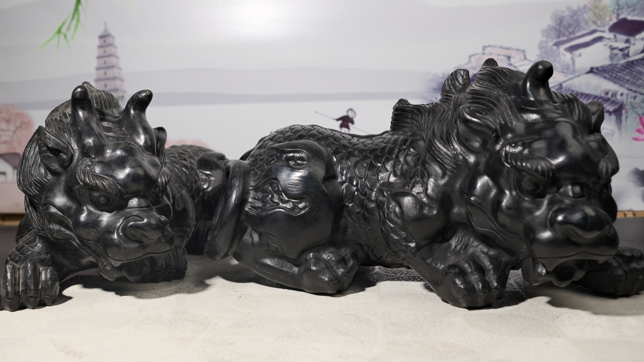 聚鹏阁石雕新款卧姿貔貅青石雕件桌面造型摆件