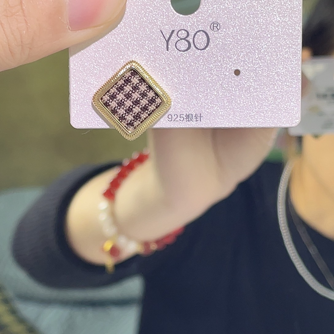 琉璃纯铜925银盒子菱形耳钉