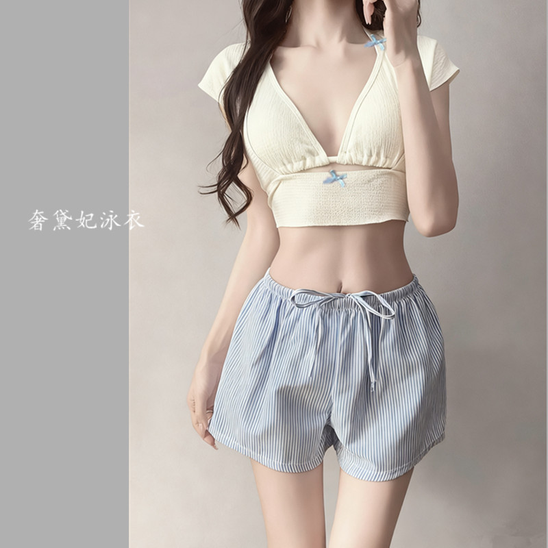 多巴胺少女甜美辣妹bikini分体游泳衣女分体四件套海边度假泳装