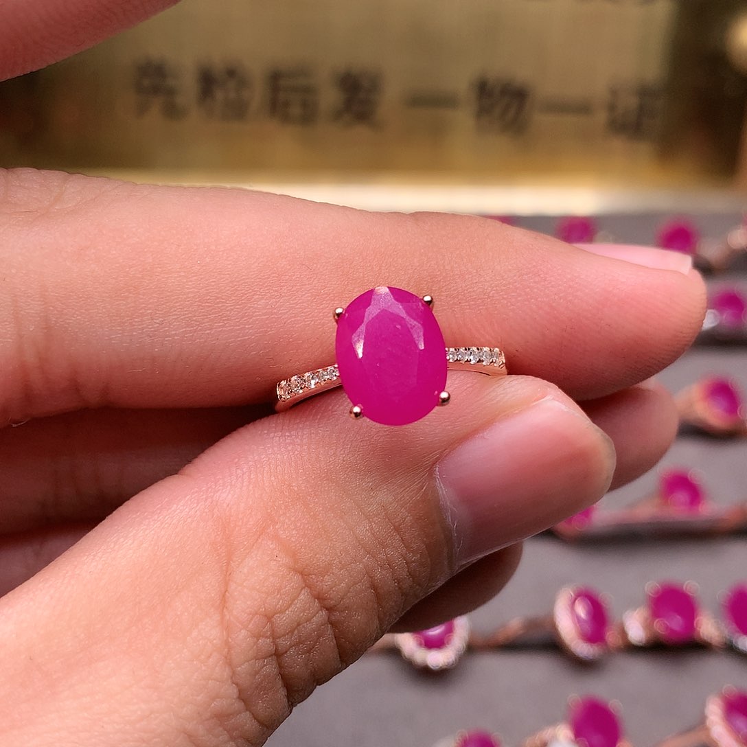 红宝石戒指银S925镶嵌