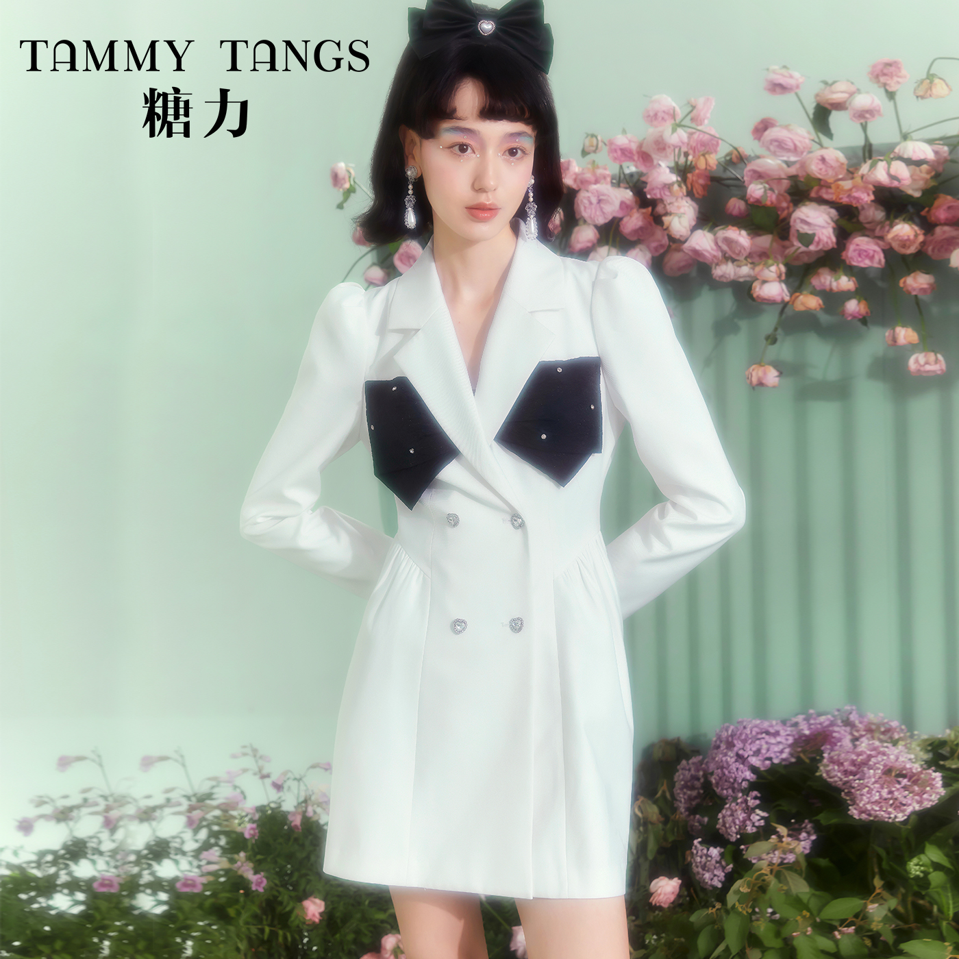 【千金专属】糖力钻饰蝴蝶结造型西装连衣裙女TWECQ51189