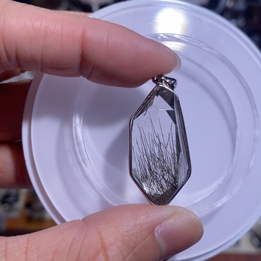 手链水晶未镶嵌黑发晶双尖35×16×13全透体顺发