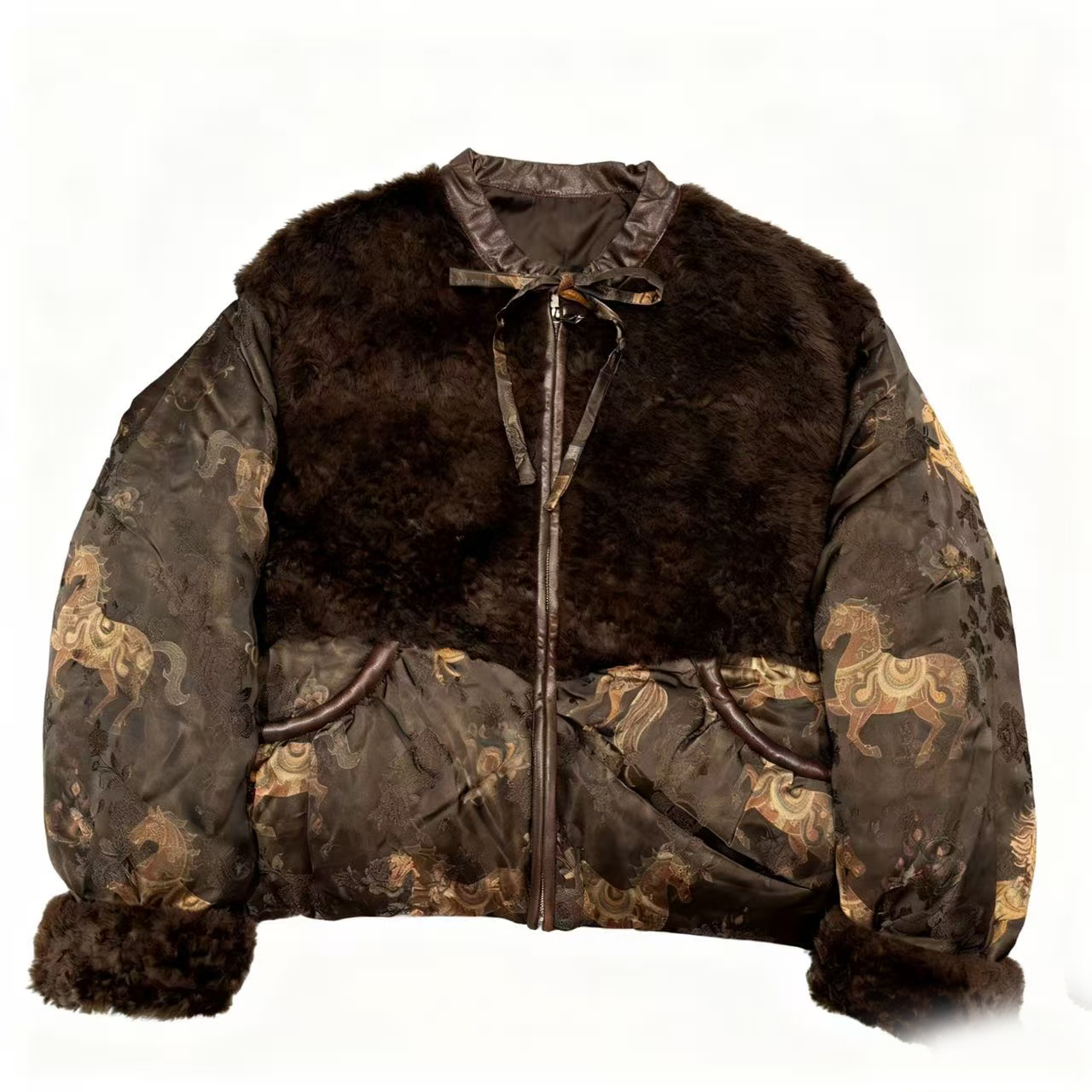 MRFEITO【漠色如烟】90鹅绒拉贡皮毛一体提花羽绒服H97YR02D35738