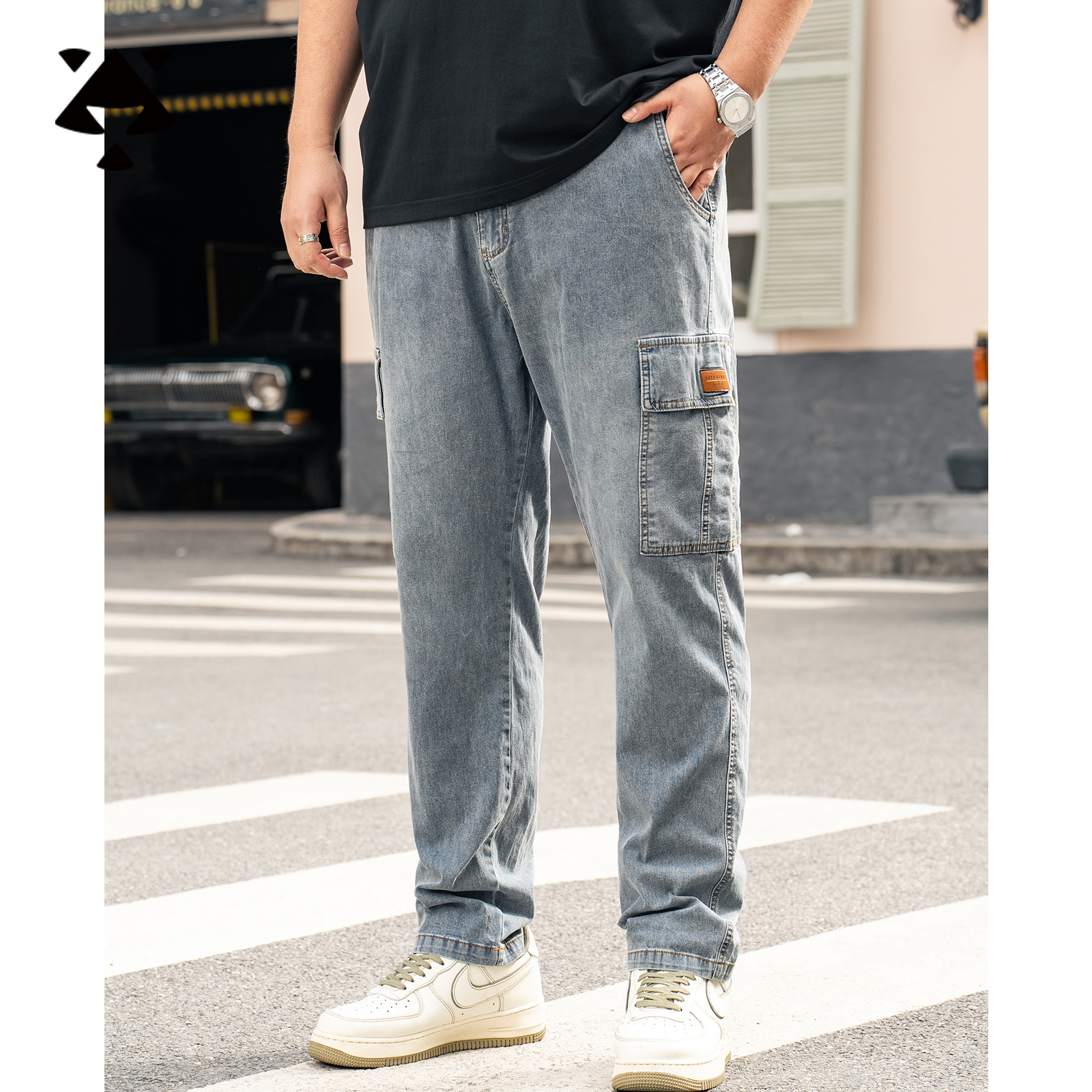 春秋季牛仔工装裤】森老板大码男装春秋季裤子150-300斤宽松直筒裤