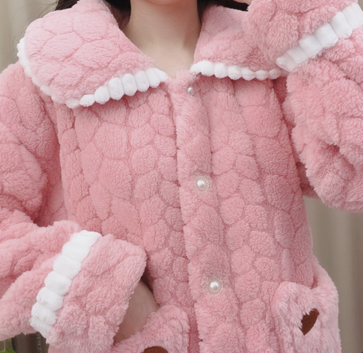 MM--冬季舒棉绒保暖舒适睡衣女开衫可外穿简约家居服套装