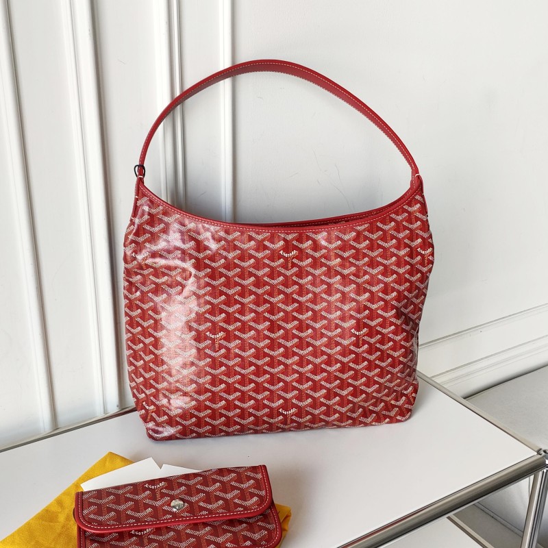 99新 Goyard Azul - 红色老花帆布hobo单肩腋下包 52685