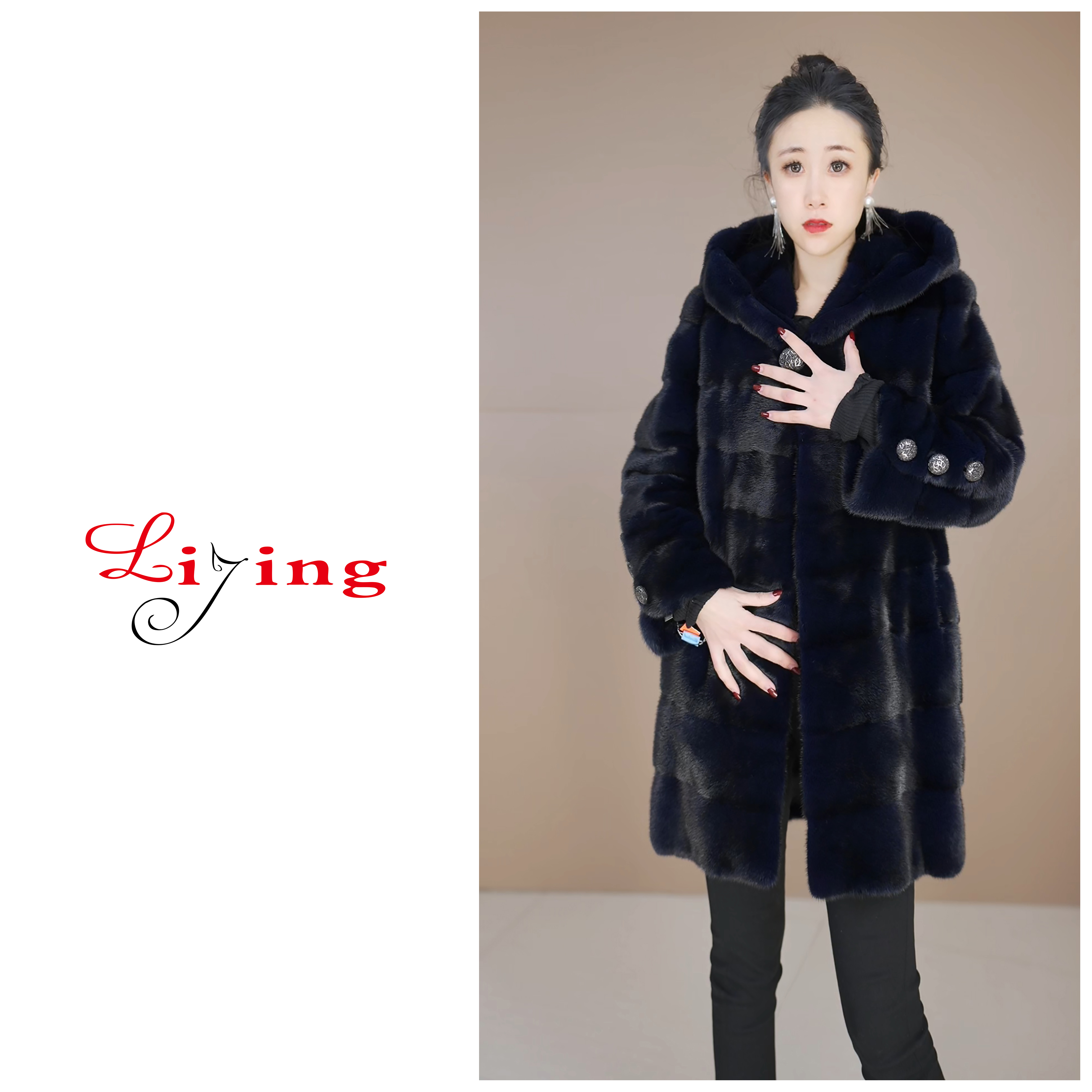 LIJING/黑色时尚连帽外套7089