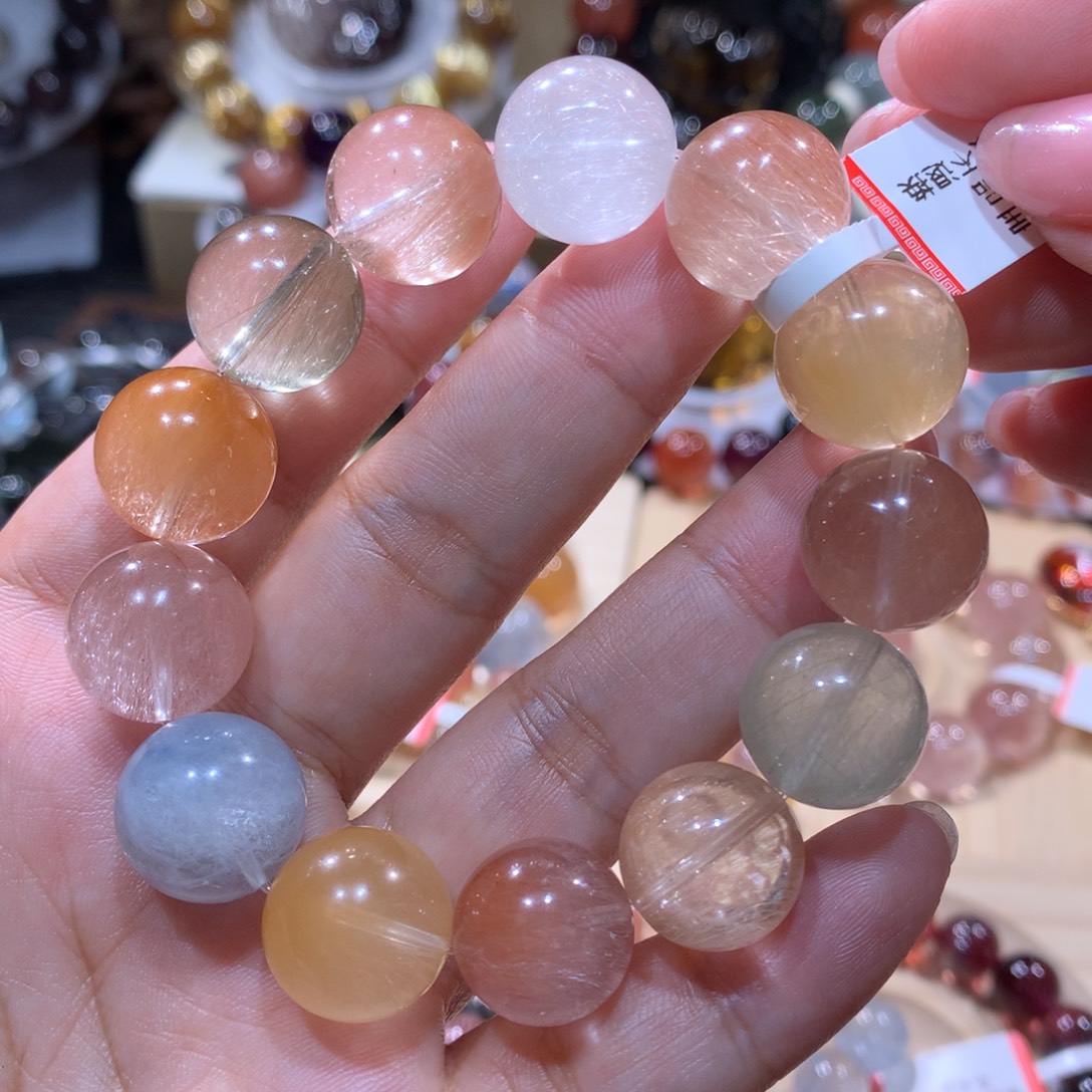 水晶未镶嵌手链彩兔毛14mm