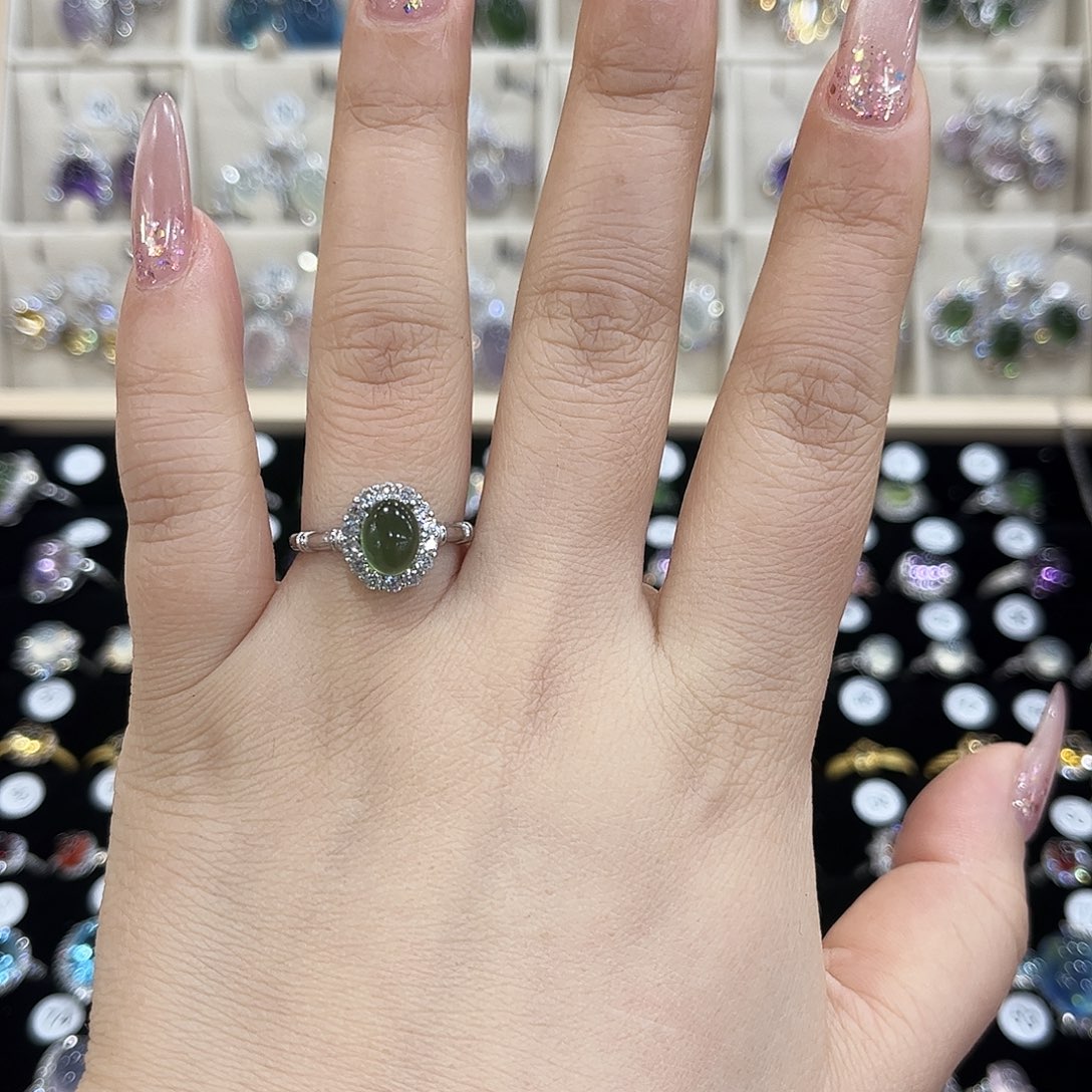 岫玉银S925镶嵌戒指