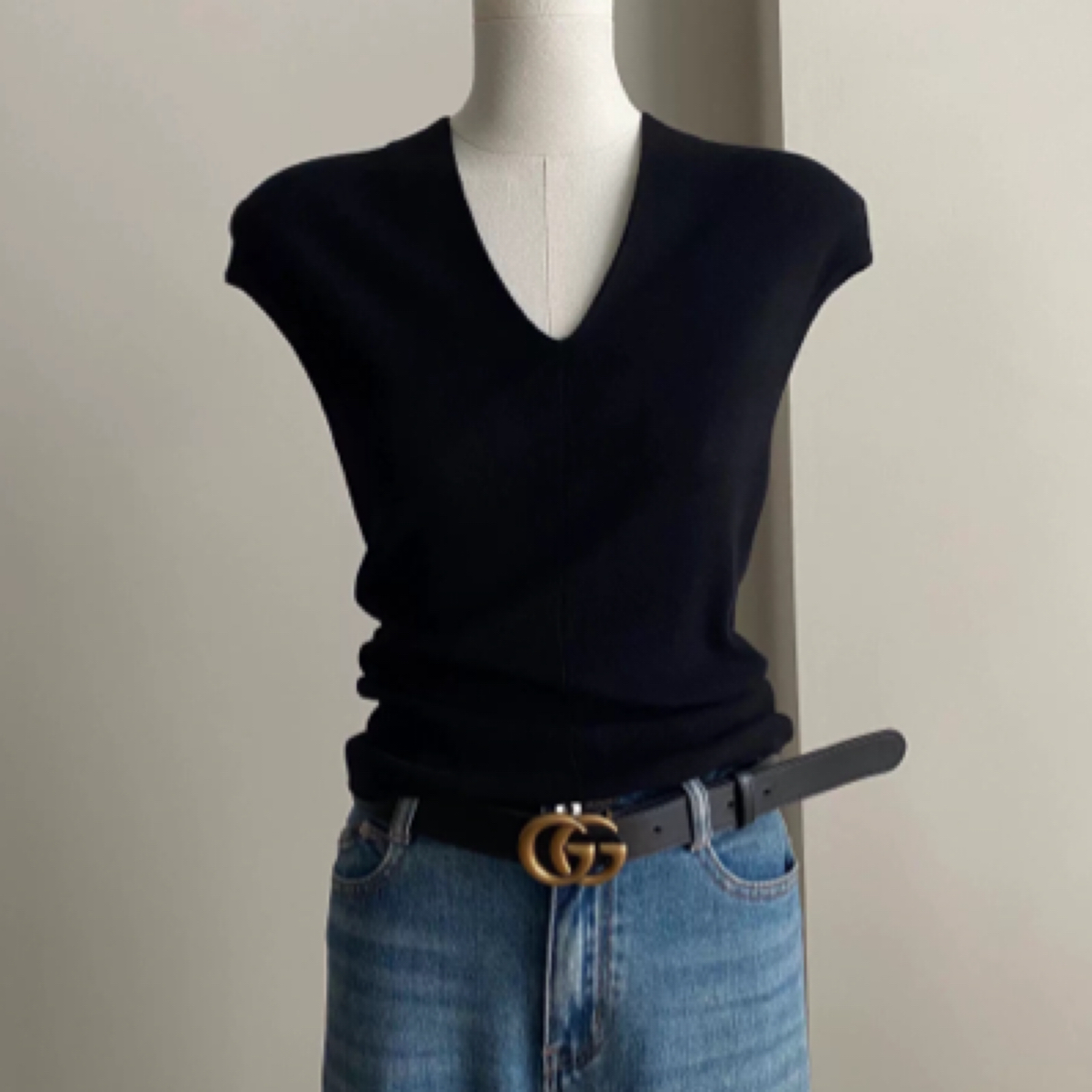 欧货时尚高端黑色短袖女t恤