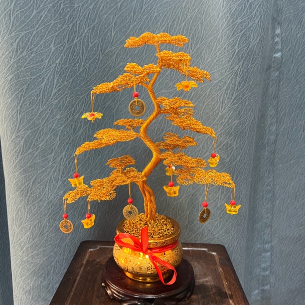 好艺丝高38厘米金色精美玄关创意鎏金酒柜茶桌摆件摇钱树纯手工