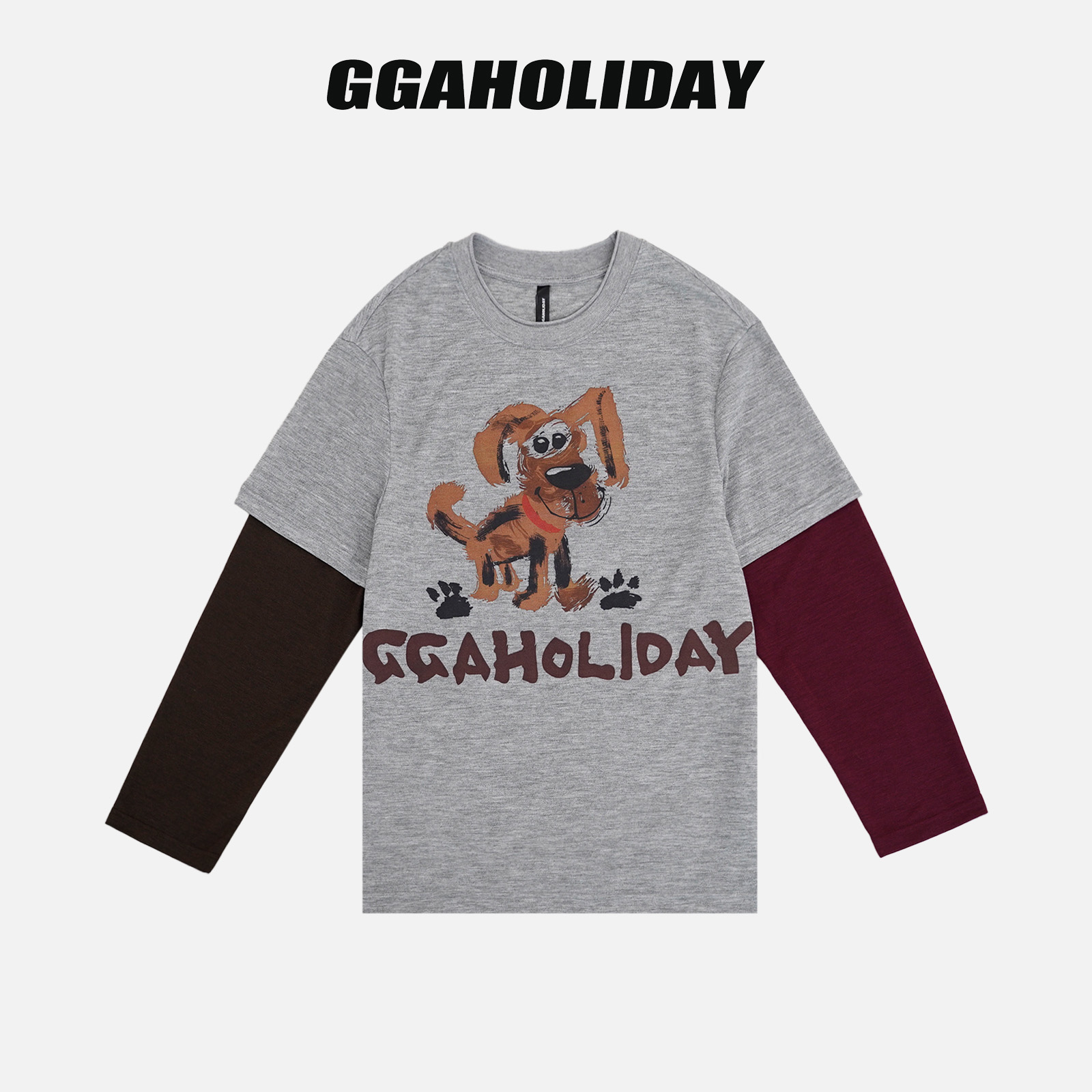 GGAHOLIDAY美式休闲宽松秋冬时尚百搭显瘦假两件长袖T恤-154238