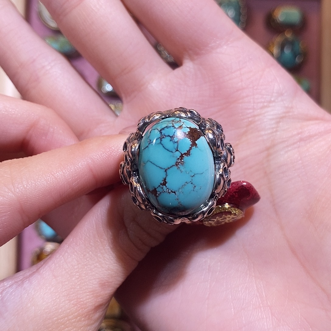 绿松石戒指银S925镶嵌?戒指