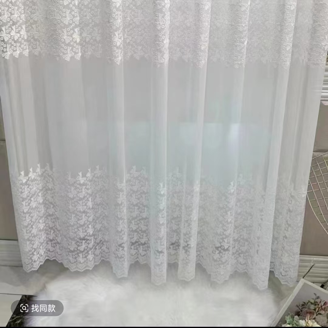   新款牛奶丝蝴蝶结高级绣花窗帘