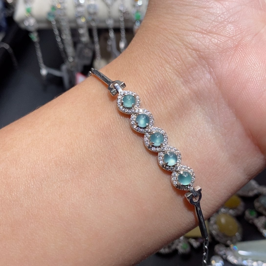 翡翠手链银S925镶嵌b j k o