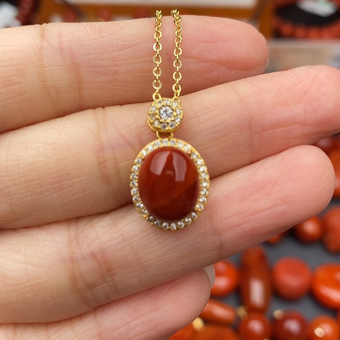 南红玛瑙四川凉山瓦西吊坠银S925镶嵌