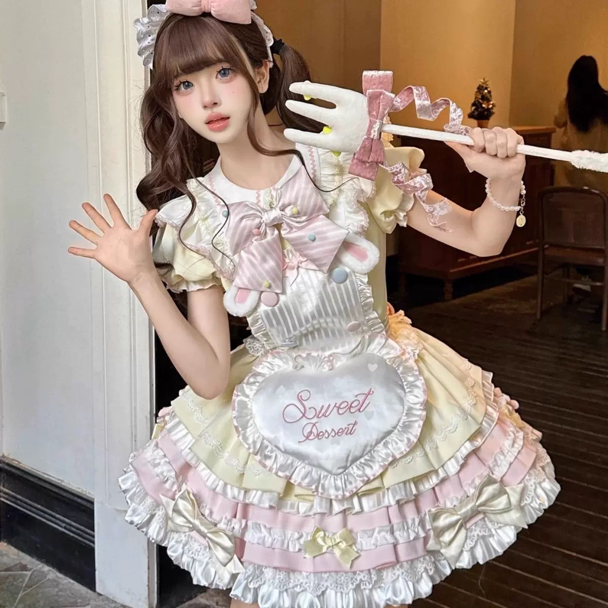 【现货】甜兔萌厨op+围裙一颗小奶糖甜美软萌两件套lolita连衣裙