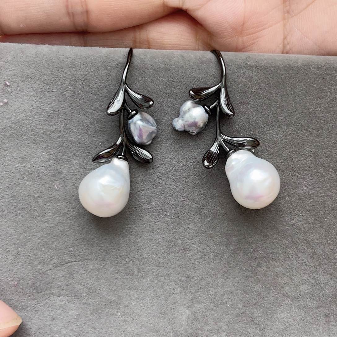 海水珍珠耳饰银S925镶嵌