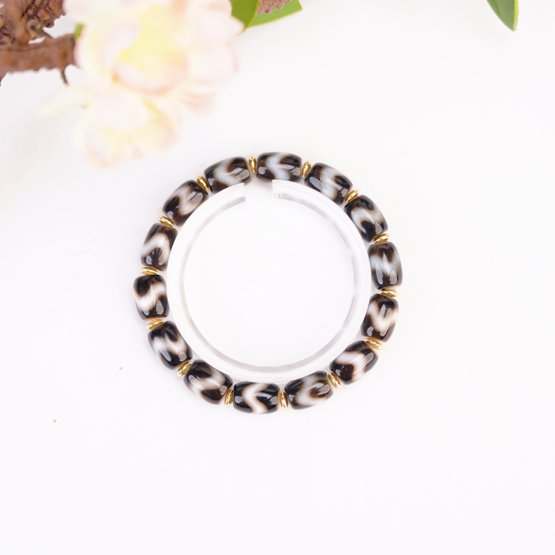 玛瑙 精品天珠 手串 黑白虎牙   DZ00112