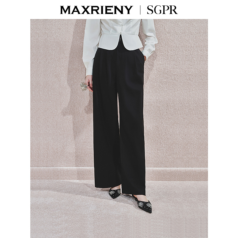 【达人专属】MAXRIENY精致日常风高腰阔腿裤金属休闲长裤年冬