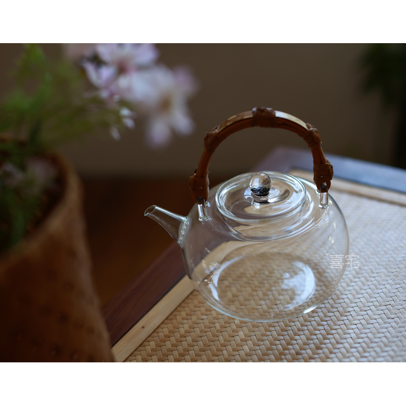 耐高温玻璃茶壶藤编提手紫竹编电陶炉水壶提梁壶煮茶壶水壶泡茶器