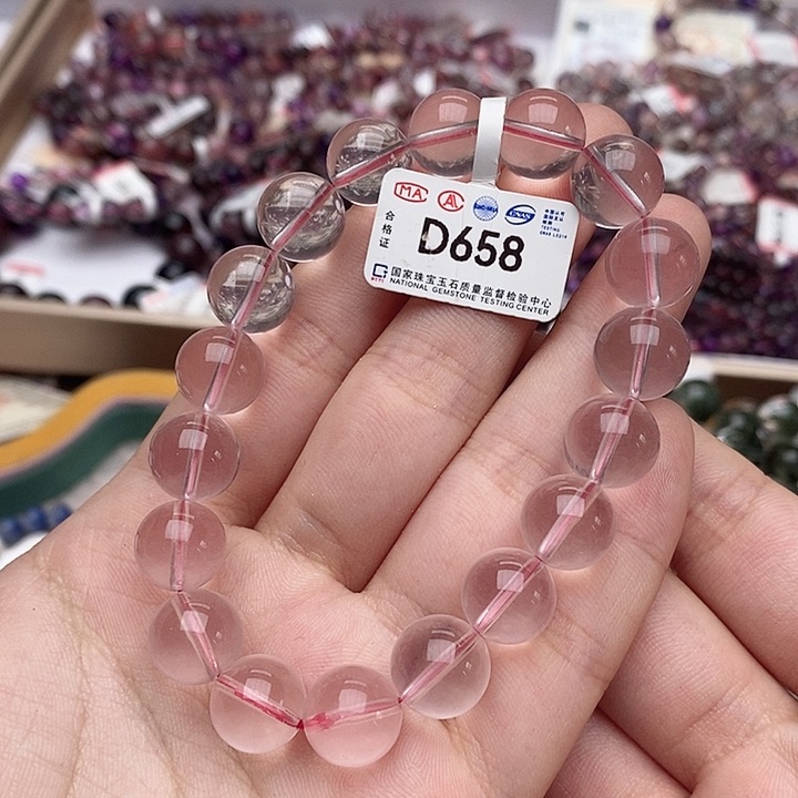 水晶手串未镶嵌露***星D658粉水晶11+