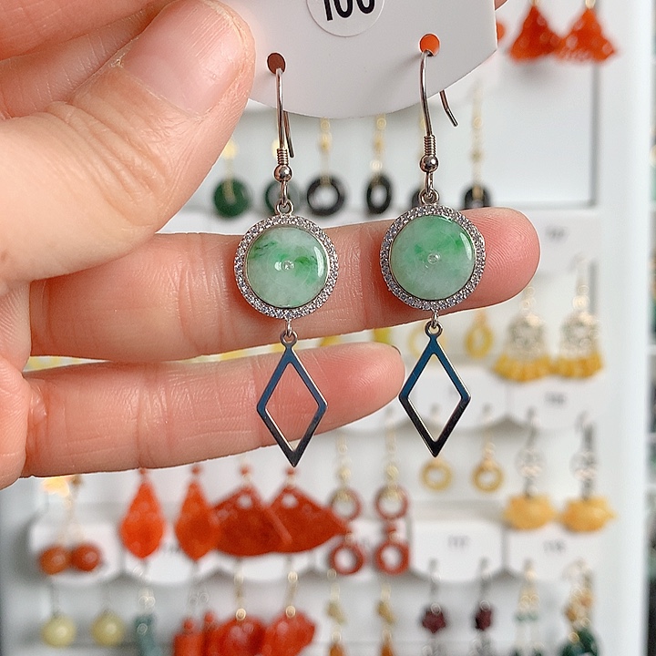 翡翠耳饰银S925镶嵌翡翠