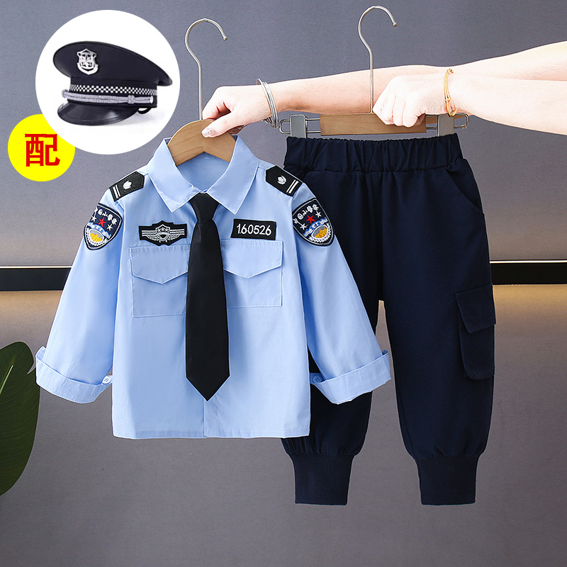 儿童春秋警察服套装小孩交警制服警服宝宝帽子演出服装男童警官服