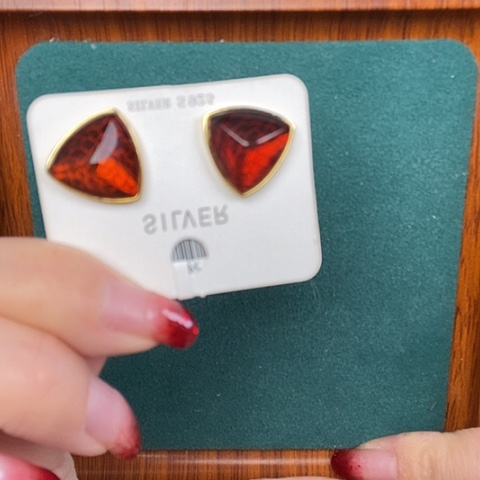 琥珀耳饰银S925镶嵌耳钉